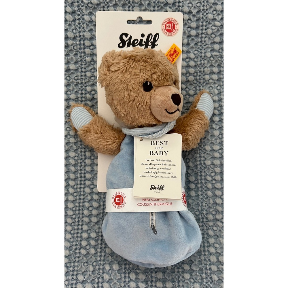 Steiff BEST for‎ BABY Heat Cushion Bear Plush Toy Blue Striped 9 inch